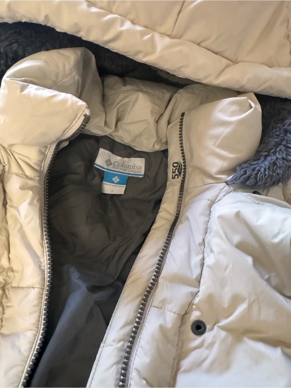 Columbia Women's Cream Puffer Jacket with Gray Faux-Fur Lining - Picture 3 of 3